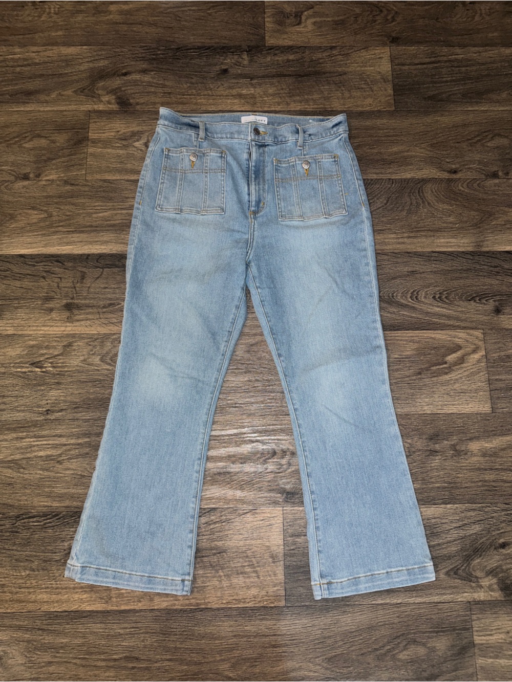 LOFT Light Blue Flare crop Jeans - Front Patch Pockets